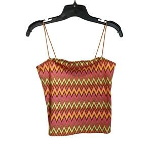 Rue 21 Pink and Green Zig Zag Spaghetti Strap Tube Top Tank Size M